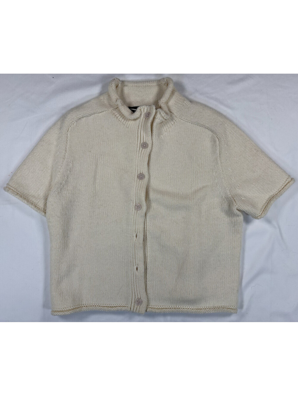 Zara Sweater Women Medium Short Sleeve Button Front Shawl Collar Ribbed Academia